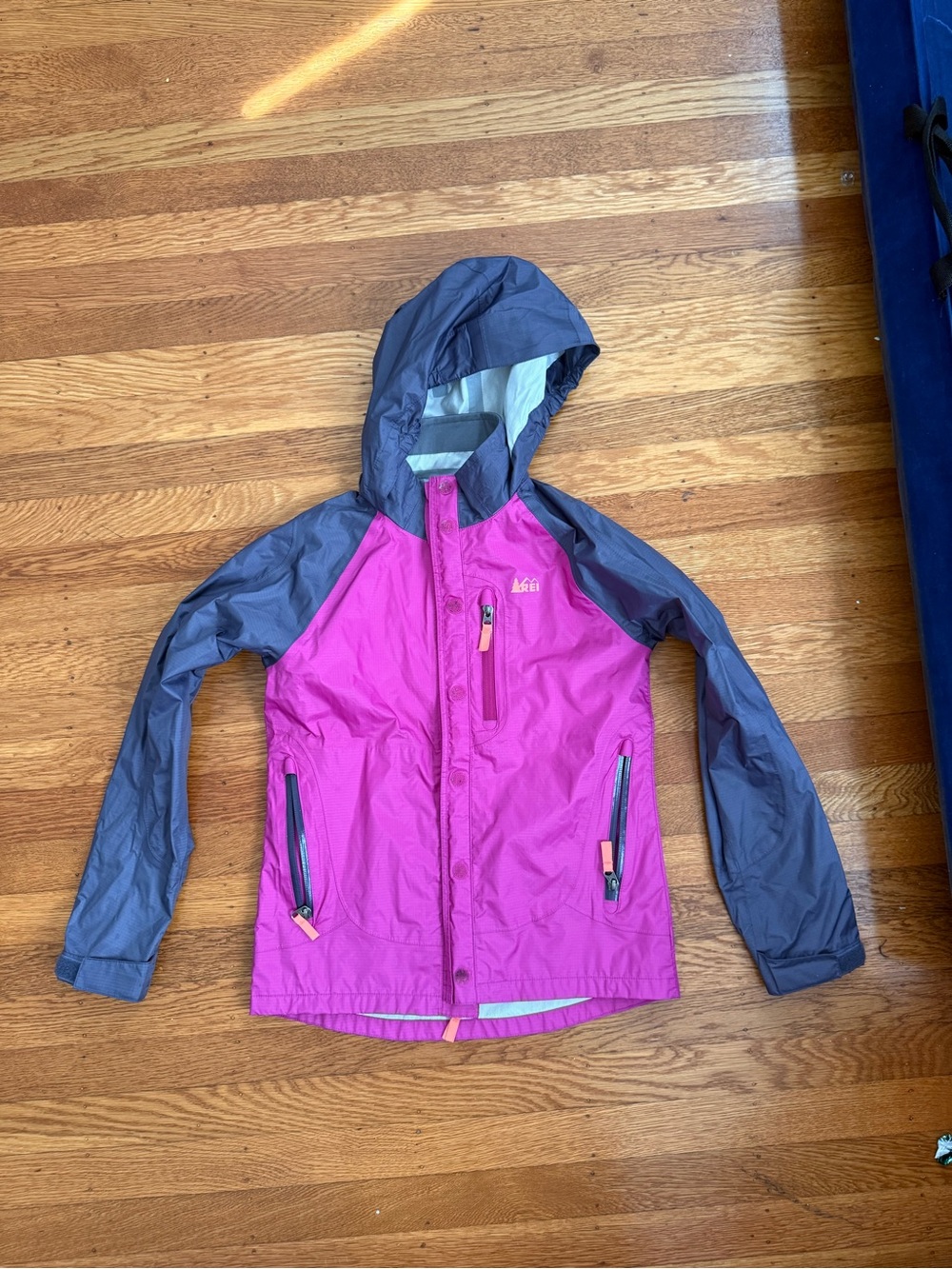 REI Kids Hooded Rain Jacket - Bright Pink with Gray Panels